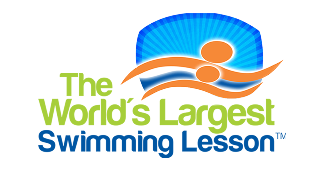 World's Largest Swim Lesson Text with swimmer silhouette