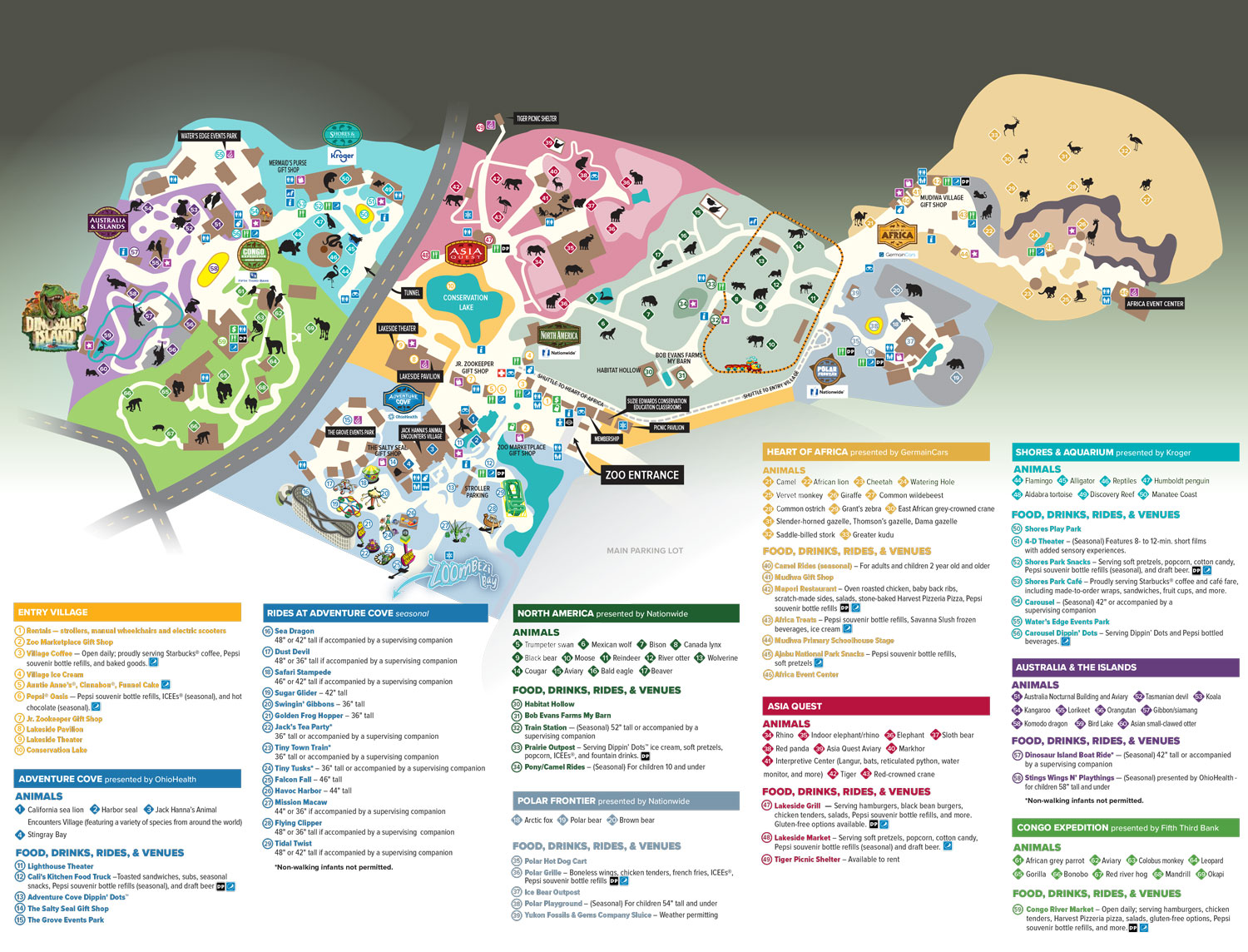 Zoo map showing areas around the park