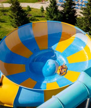 Image of a bowl slide attraction at Zoombezi Bay waterpark